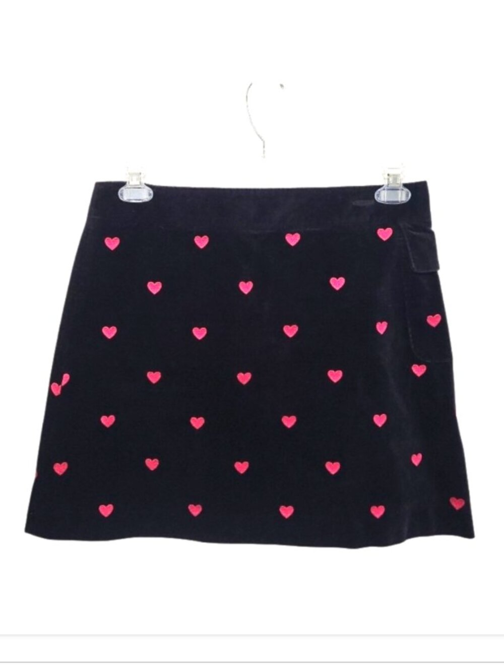 Vtg Lilly Pulitzer Black Velvet Mini Skirt Pink Embroidered Hearts w/ pocket